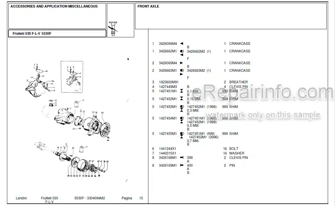 Photo 6 - Landini Frutteti 4530V Parts Catalog Tractor 3310907M1