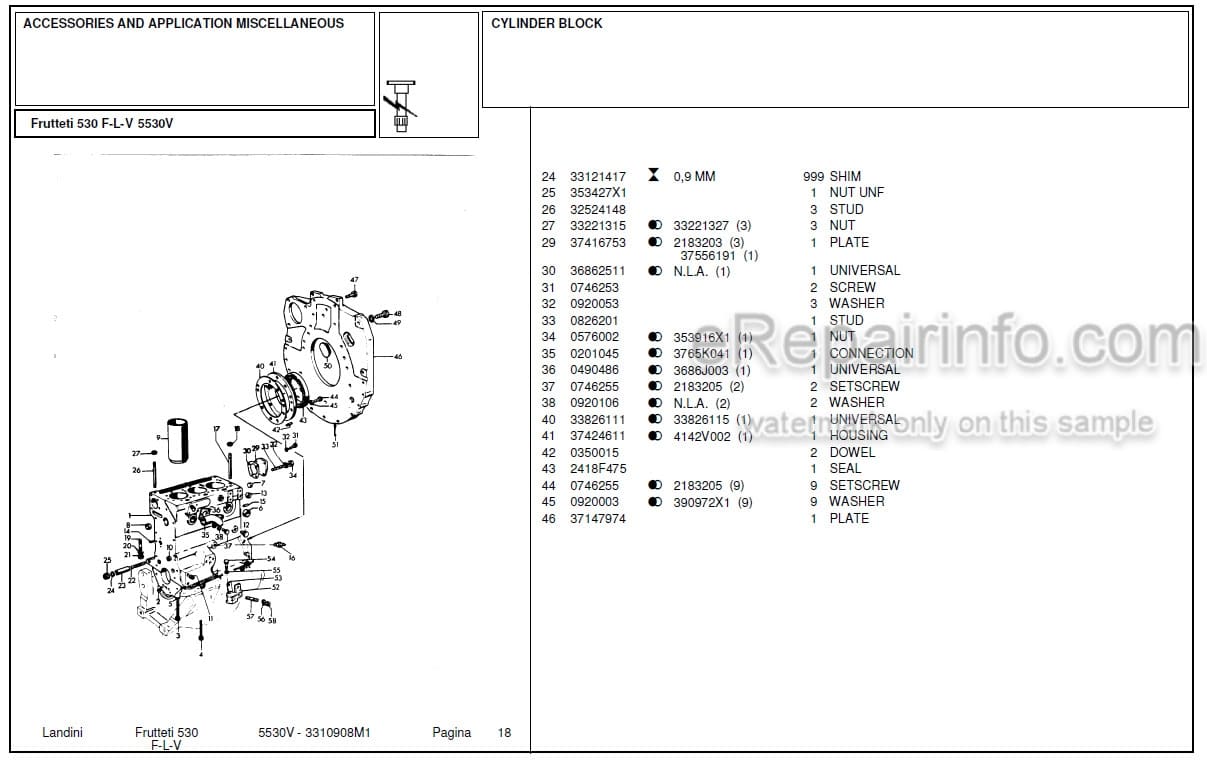 Photo 10 - Landini Frutteti 5530V Parts Catalog Tractor 3310908M1