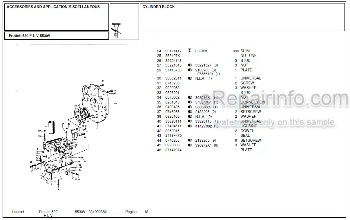 Photo 10 - Landini Frutteti 5530V Parts Catalog Tractor 3310908M1
