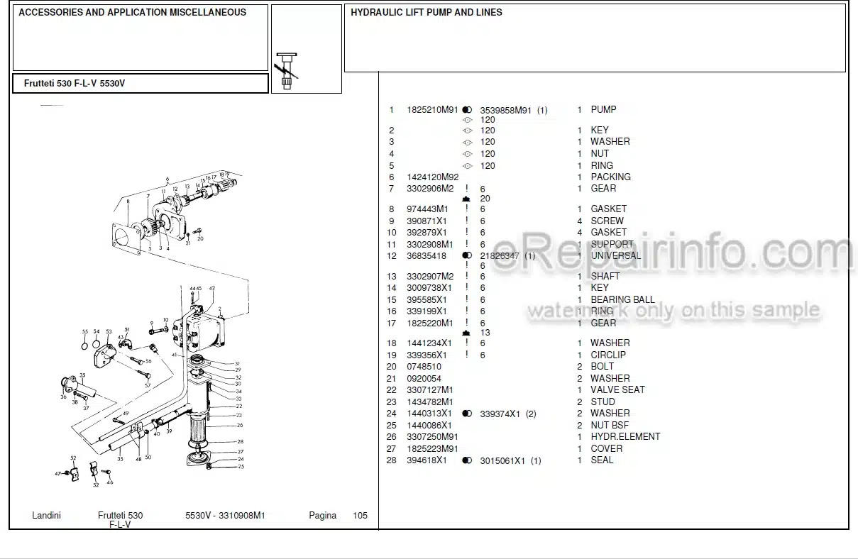 Photo 4 - Landini Frutteti 5530V Parts Catalog Tractor 3310908M1