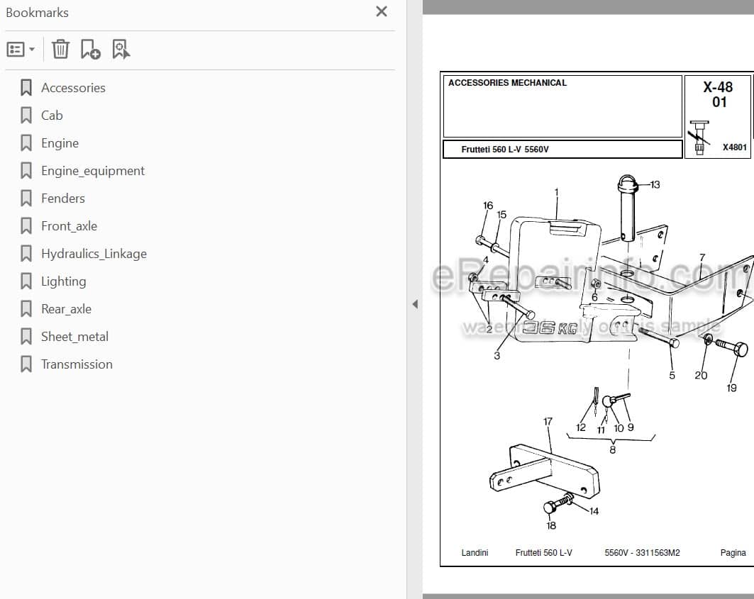Photo 3 - Landini Frutteti 5560V Parts Catalog Tractor 3311563M2