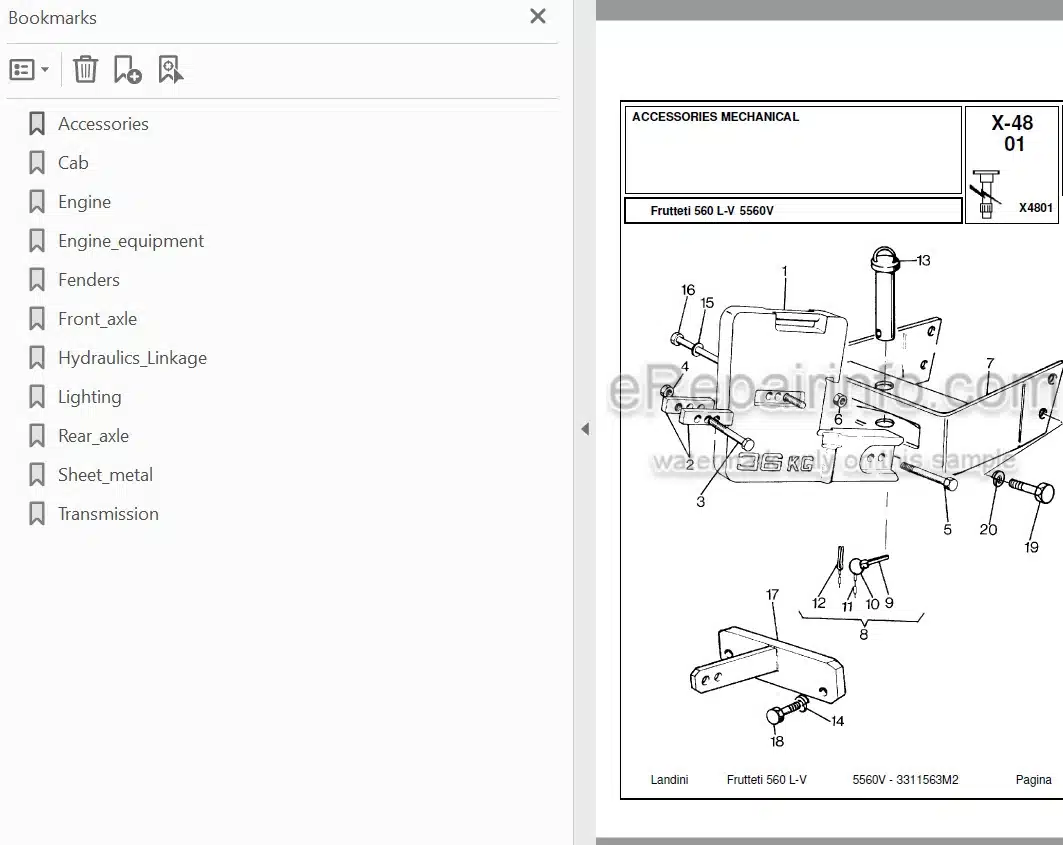 Photo 3 - Landini Frutteti 5560V Parts Catalog Tractor 3311563M2