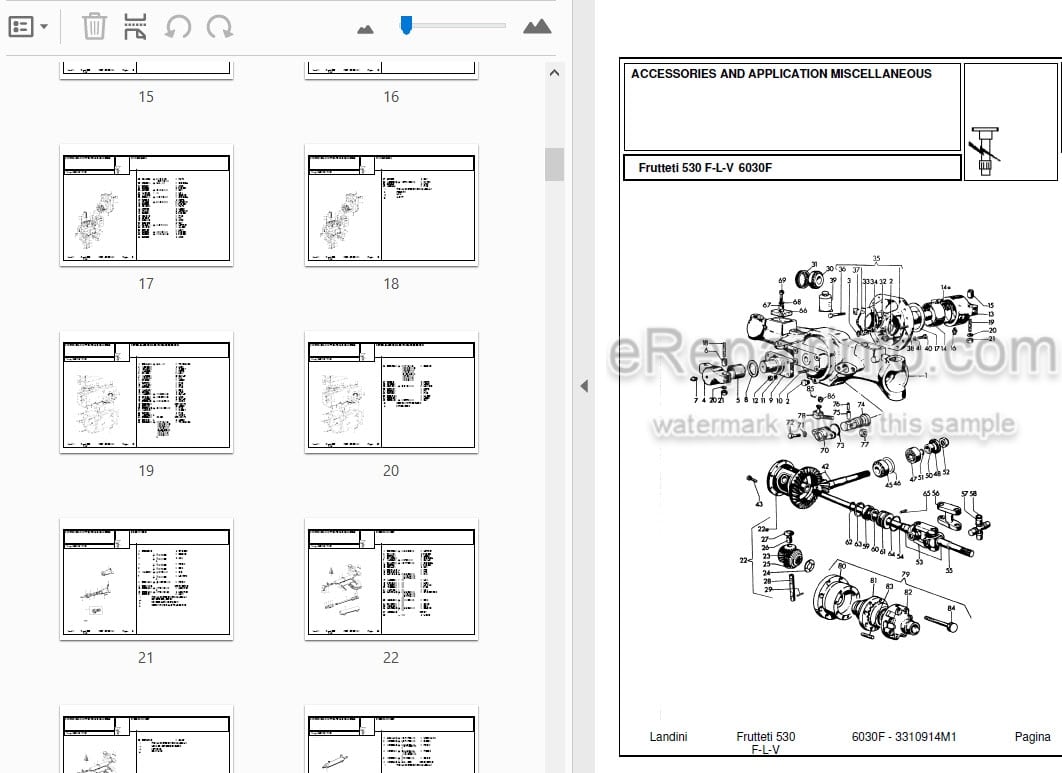Photo 3 - Landini Frutteti 6030F Parts Catalog Tractor 3310914M1