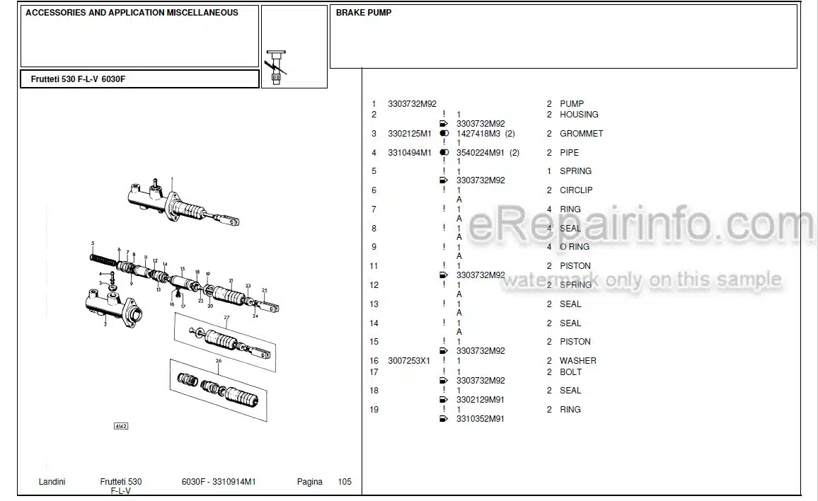 Photo 4 - Landini Frutteti 6030F Parts Catalog Tractor 3310914M1