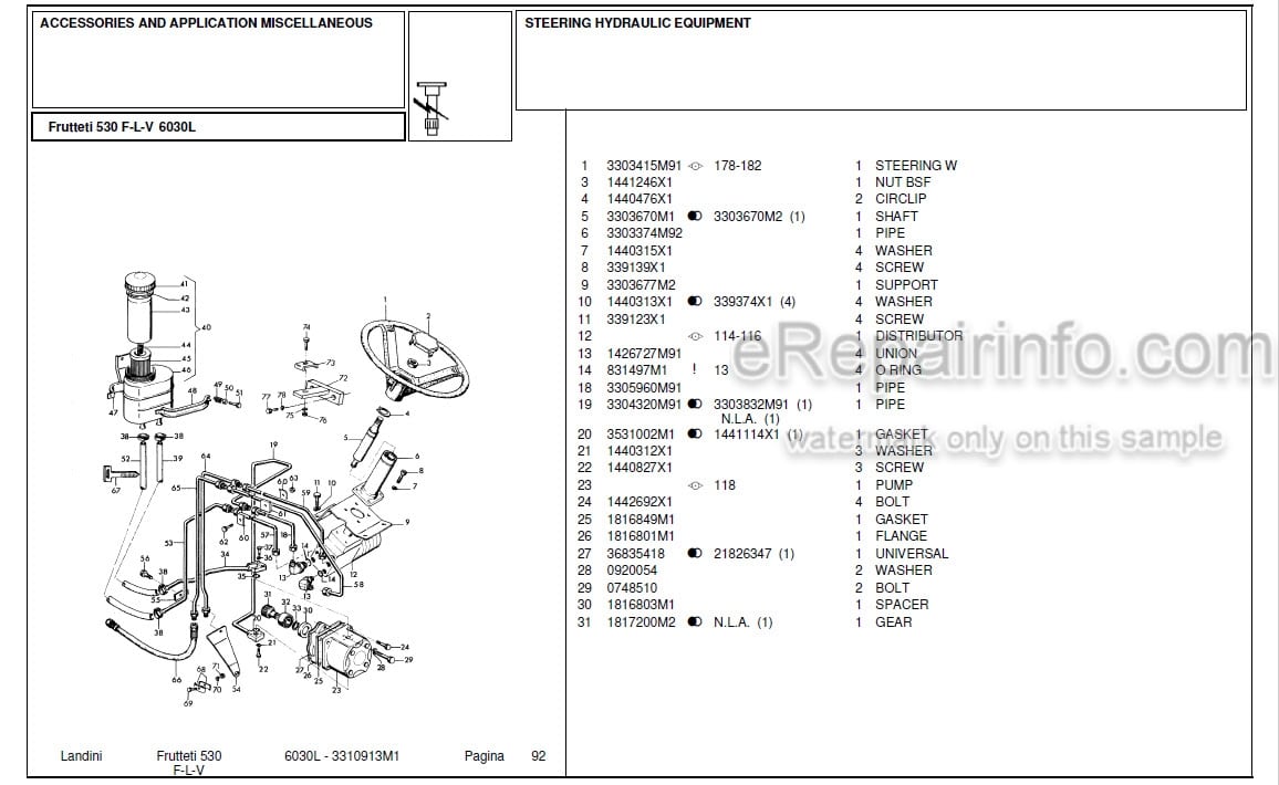 Photo 4 - Landini Frutteti 6030L Parts Catalog Tractor 3310913M1