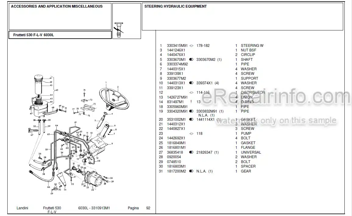 Photo 4 - Landini Frutteti 6030L Parts Catalog Tractor 3310913M1