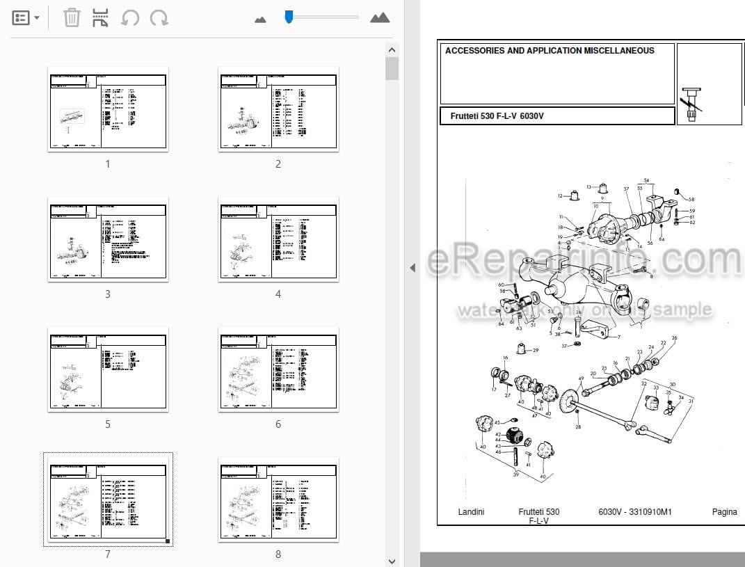 Photo 3 - Landini Frutteti 6030V Parts Catalog Tractor 3310910M1