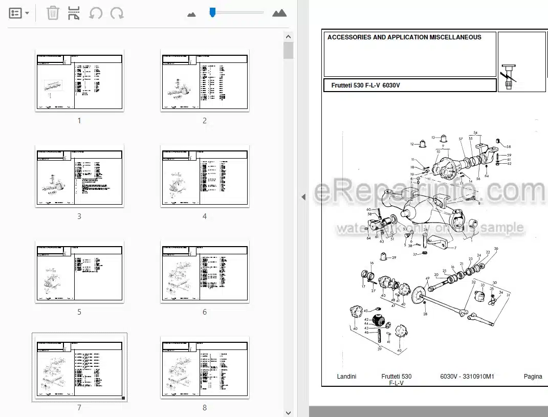 Photo 3 - Landini Frutteti 6030V Parts Catalog Tractor 3310910M1