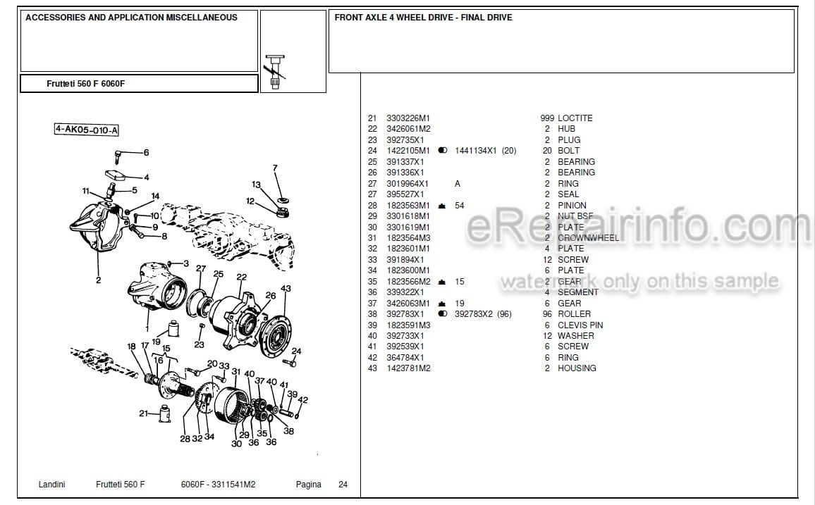 Photo 3 - Landini Frutteti 6060F Parts Catalog Tractor 3311541M2