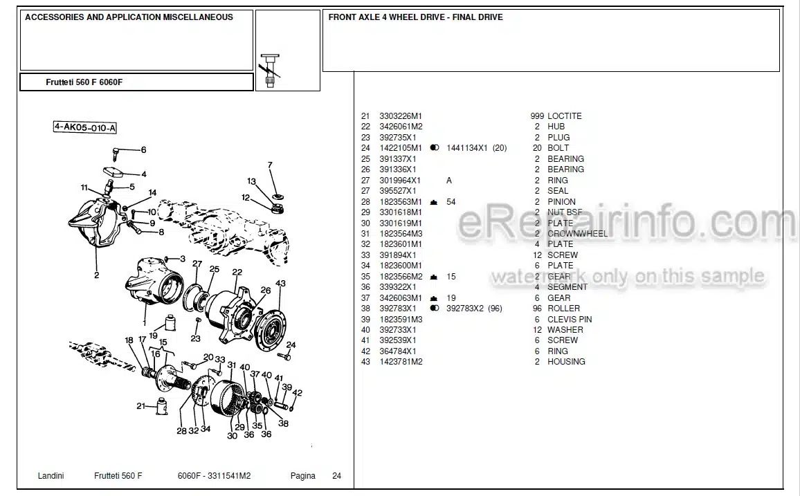 Photo 3 - Landini Frutteti 6060F Parts Catalog Tractor 3311541M2