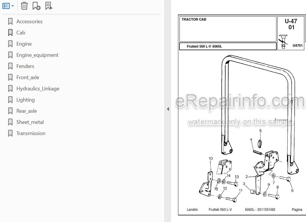 Photo 3 - Landini Frutteti 6060L Parts Catalog Tractor 3311551M2