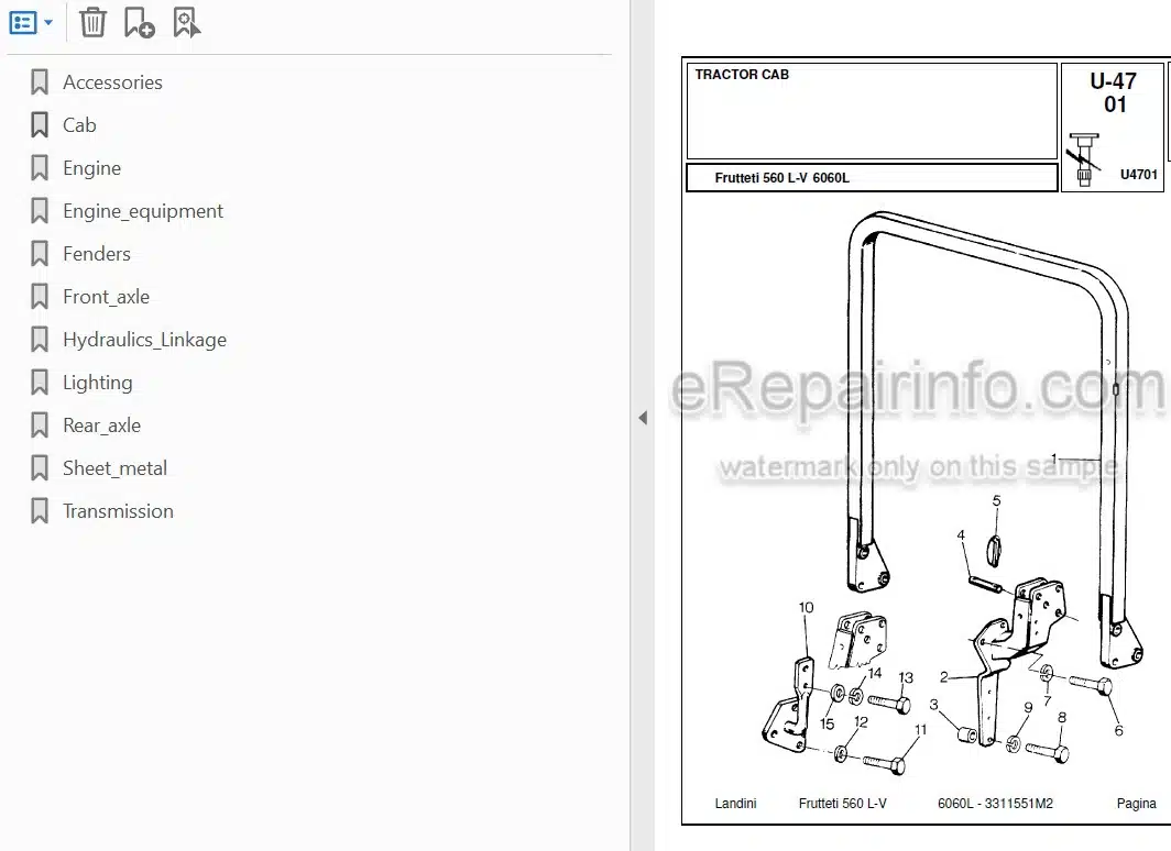Photo 3 - Landini Frutteti 6060L Parts Catalog Tractor 3311551M2