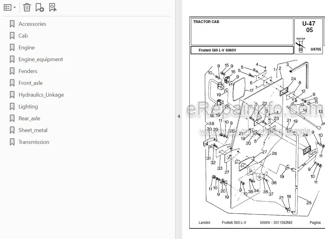 Photo 3 - Landini Frutteti 6060V Parts Catalog Tractor 3311562M2