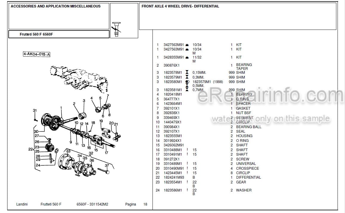 Photo 1 - Landini Frutteti 6560F Parts Catalog Tractor 3311542M2