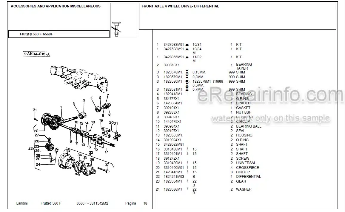 Photo 10 - Landini Frutteti 6560F Parts Catalog Tractor 3311542M2