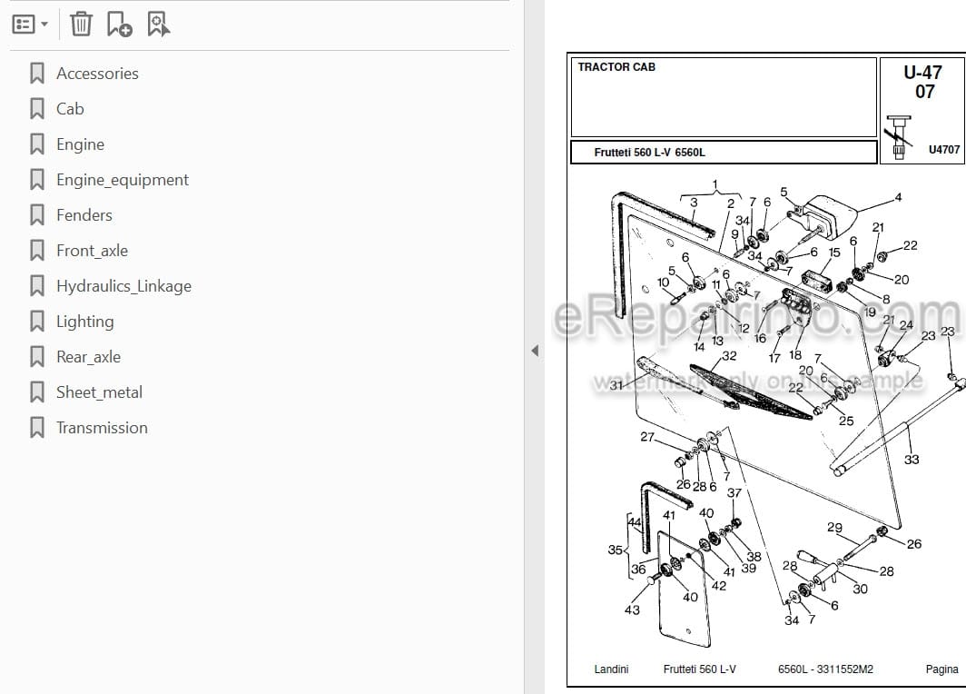 Photo 3 - Landini Frutteti 6560L Parts Catalog Tractor 3311552M2