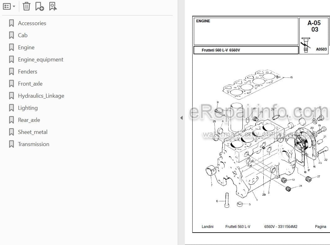 Photo 3 - Landini Frutteti 6560V Parts Catalog Tractor 3311564M2