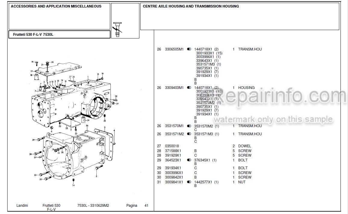 Photo 4 - Landini Frutteti 7530L Parts Catalog Tractor 3310629M2