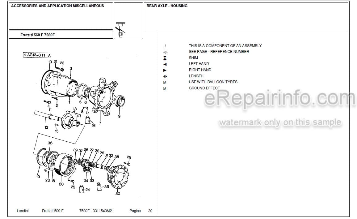 Photo 4 - Landini Frutteti 7560F Parts Catalog Tractor 3311543M2
