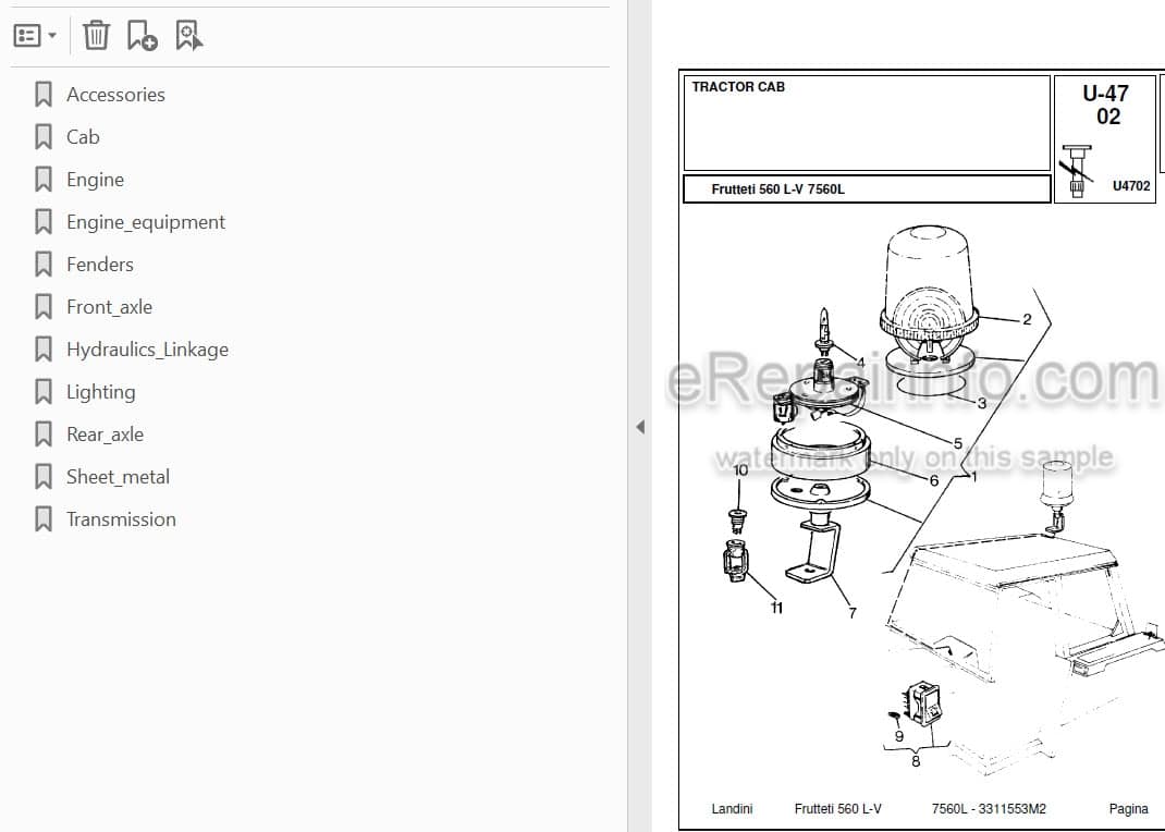 Photo 3 - Landini Frutteti 7560L Parts Catalog Tractor 3311553M2