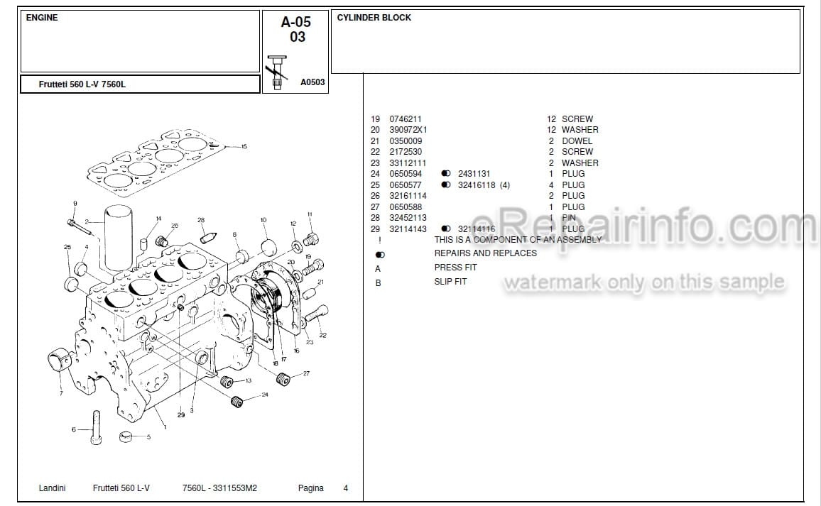 Photo 3 - Landini Frutteti 7560L Parts Catalog Tractor 3311553M2