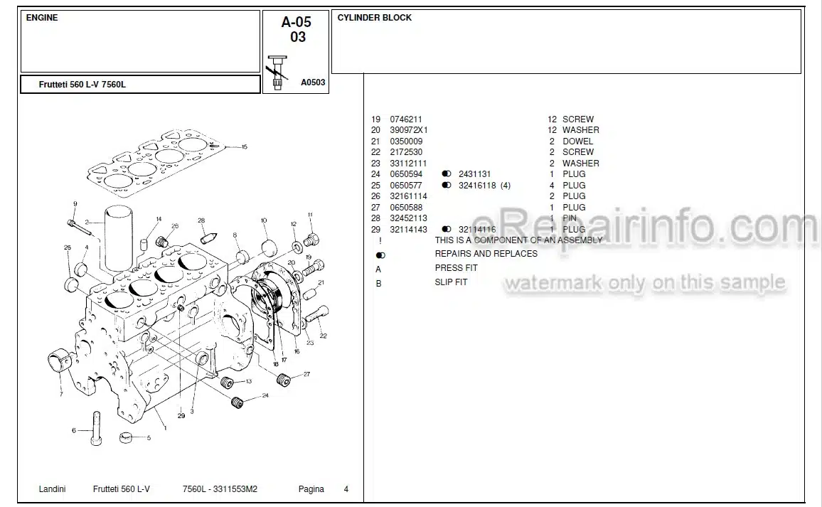 Photo 4 - Landini Frutteti 7560L Parts Catalog Tractor 3311553M2