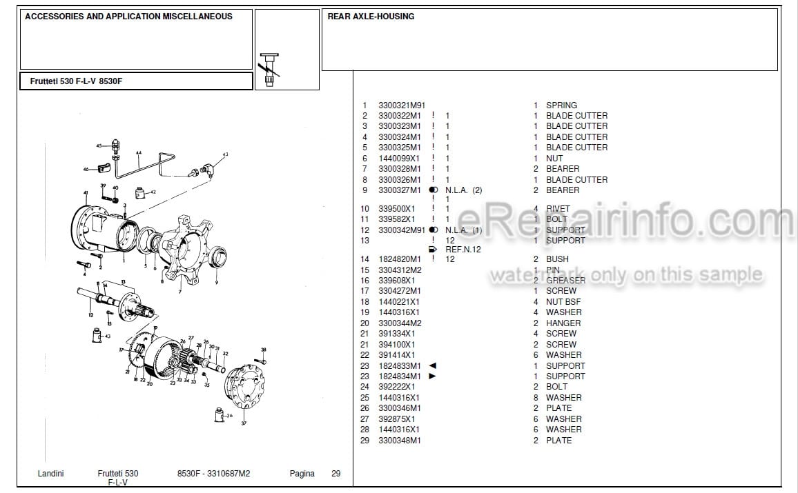 Photo 2 - Landini Frutteti 8530F Parts Catalog Tractor 3310687M2