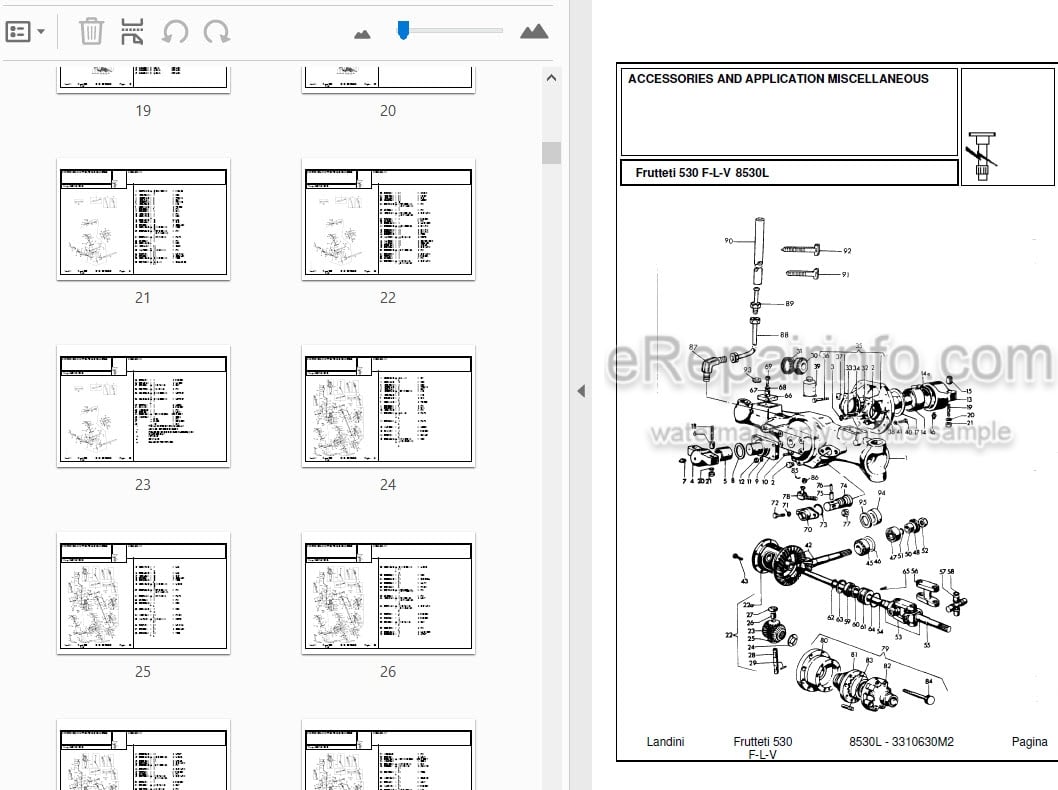 Photo 3 - Landini Frutteti 8530L Parts Catalog Tractor 3310630M2