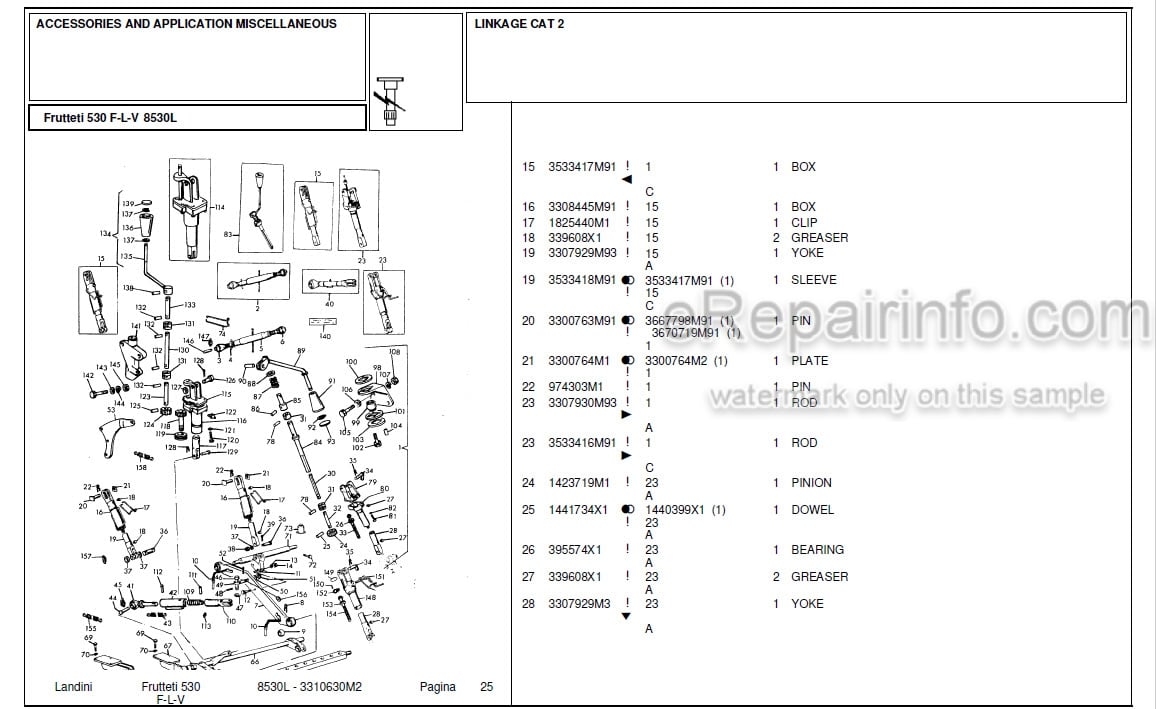 Photo 1 - Landini Frutteti 8530L Parts Catalog Tractor 3310630M2