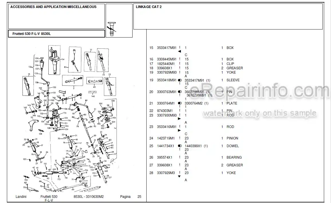 Photo 2 - Landini Frutteti 8530L Parts Catalog Tractor 3310630M2