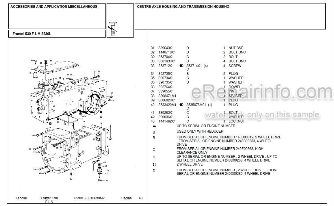 Photo 4 - Landini Frutteti 8530L Parts Catalog Tractor 3310630M2