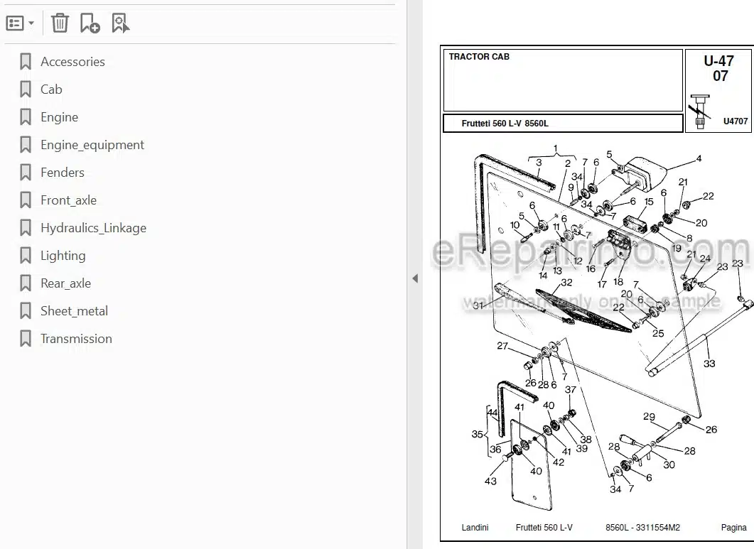 Photo 3 - Landini Frutteti 8560L Parts Catalog Tractor 3311554M2