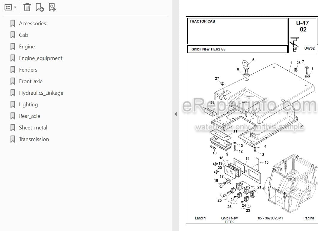 Photo 3 - Landini Ghibli 85 Parts Catalog Tractor 3678323M1