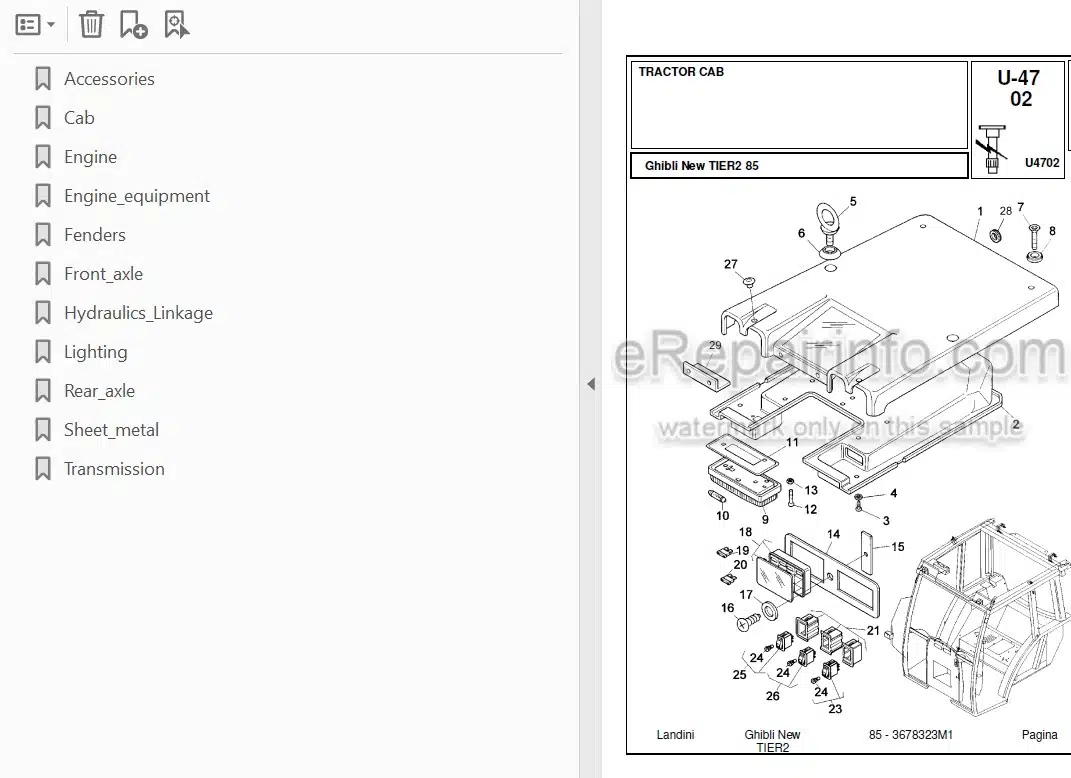 Photo 3 - Landini Ghibli 85 Parts Catalog Tractor 3678323M1