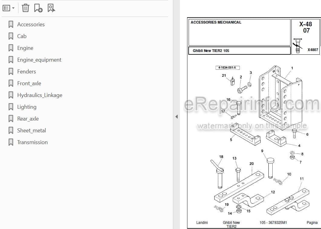Photo 3 - Landini Ghibli New Tier 2 105 Parts Catalog Tractor 3678325M1