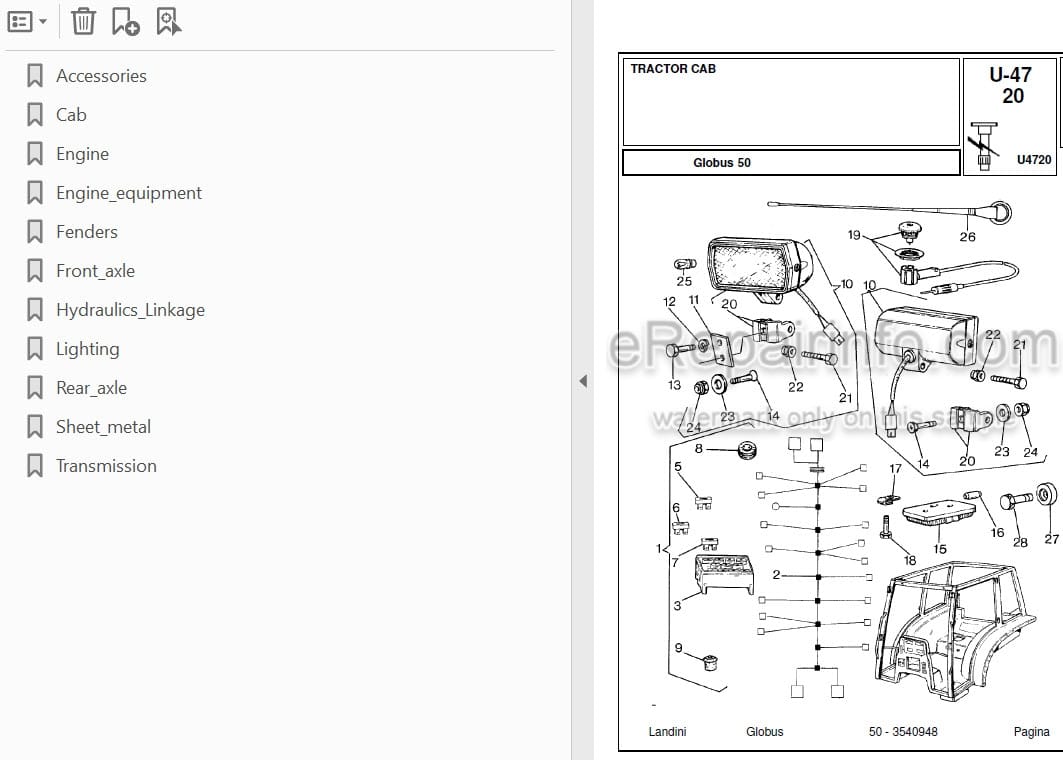Photo 3 - Landini Globus 50 Parts Catalog Tractor 3540948