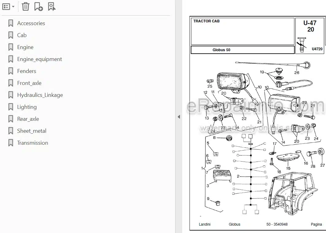 Photo 3 - Landini Globus 50 Parts Catalog Tractor 3540948