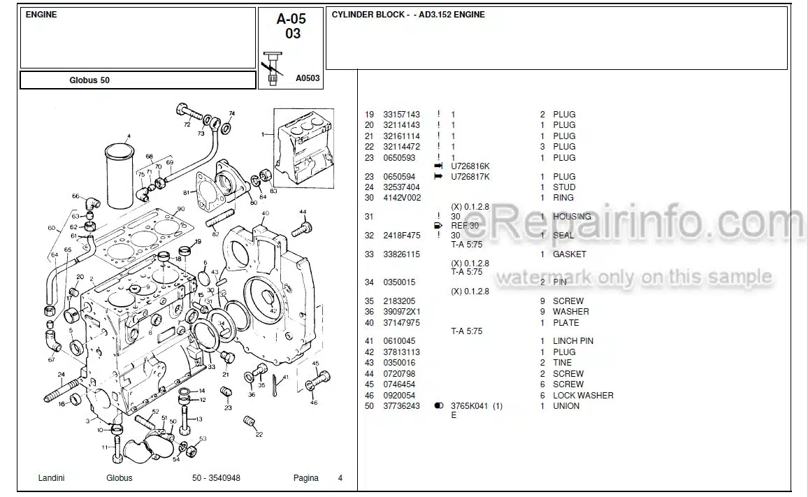 Photo 10 - Landini Globus 50 Parts Catalog Tractor 3540948