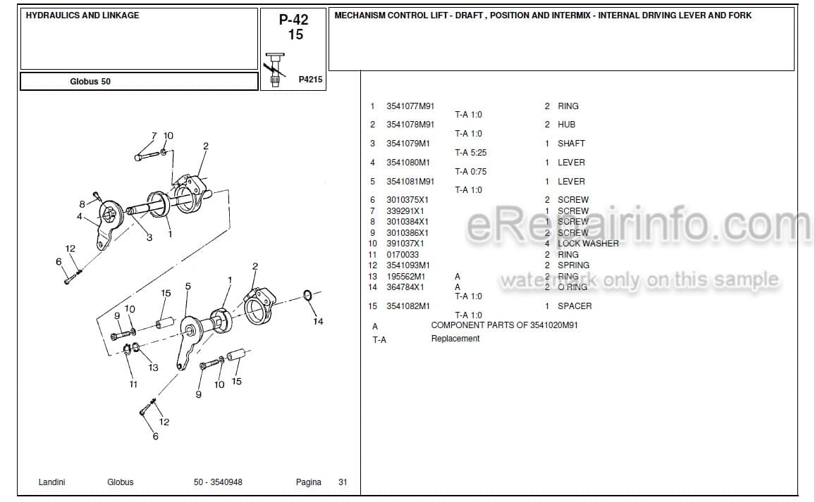 Photo 4 - Landini Globus 50 Parts Catalog Tractor 3540948