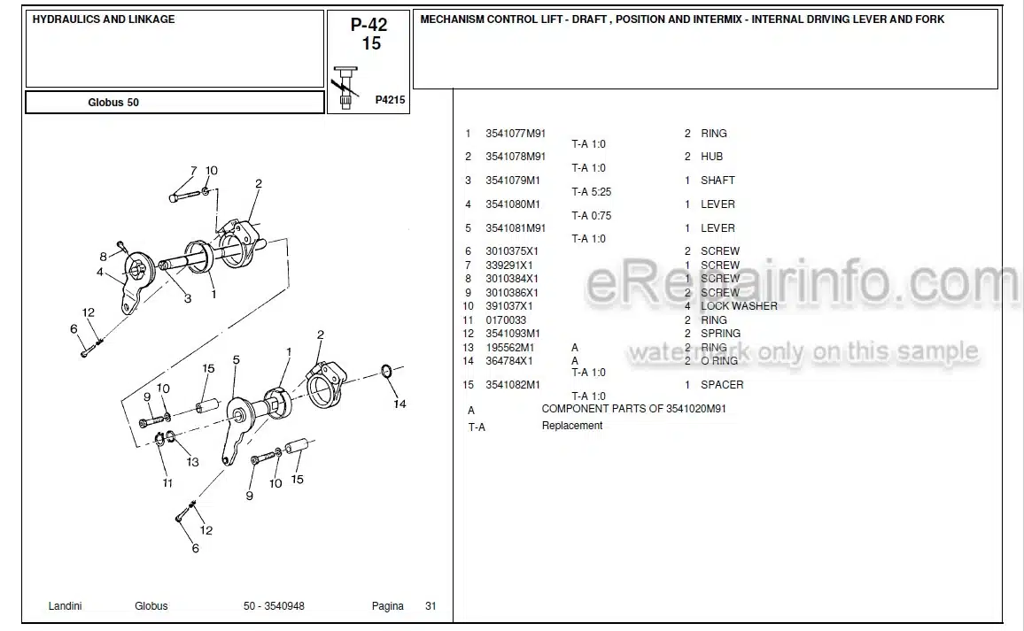 Photo 4 - Landini Globus 50 Parts Catalog Tractor 3540948
