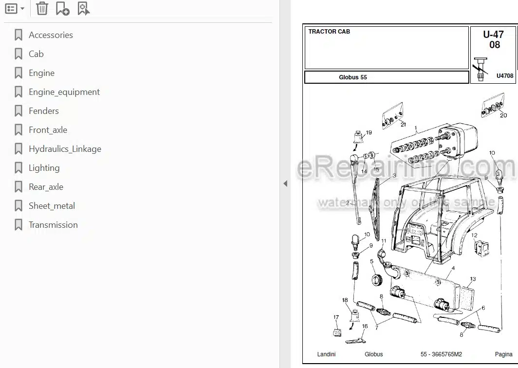 Photo 3 - Landini Globus 55 Parts Catalog Tractor 3665765M2