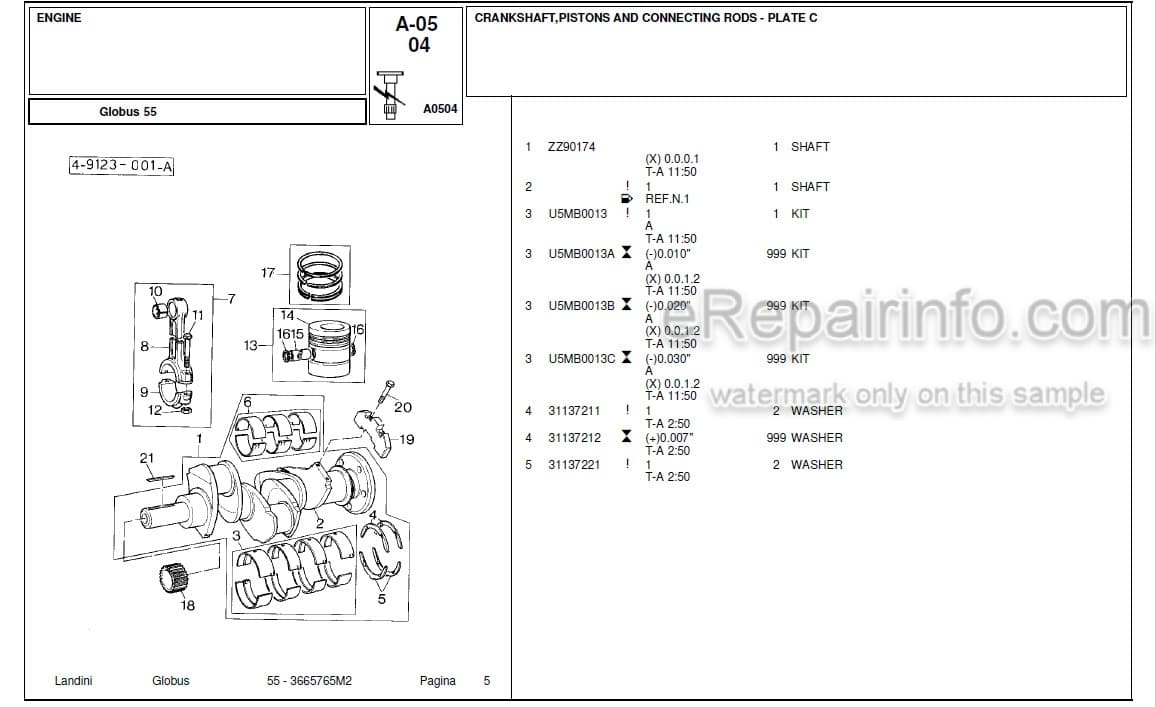 Photo 4 - Landini Globus 55 Parts Catalog Tractor 3665765M2
