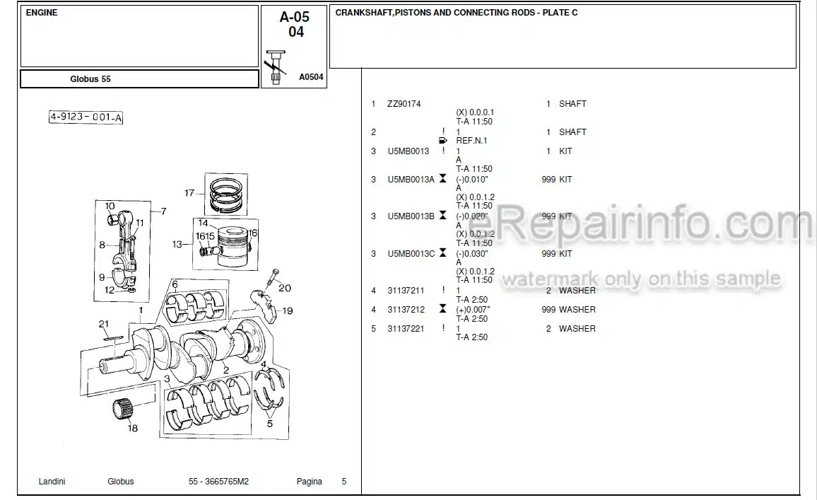 Photo 4 - Landini Globus 55 Parts Catalog Tractor 3665765M2