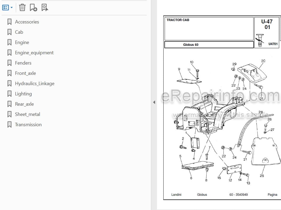 Photo 3 - Landini Globus 60 Parts Catalog Tractor 3540949