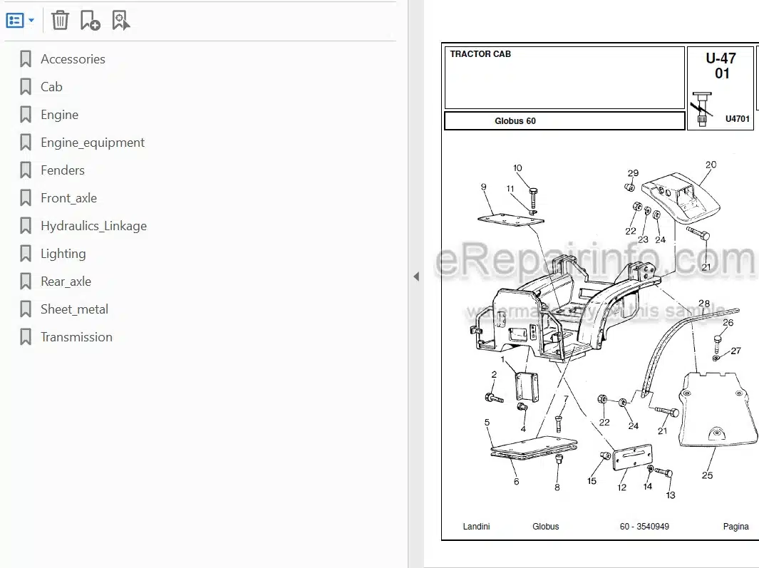 Photo 3 - Landini Globus 60 Parts Catalog Tractor 3540949