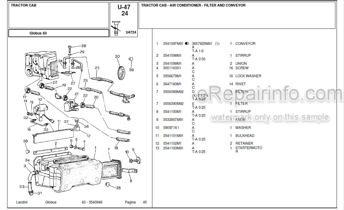 Photo 4 - Landini Globus 60 Parts Catalog Tractor 3540949