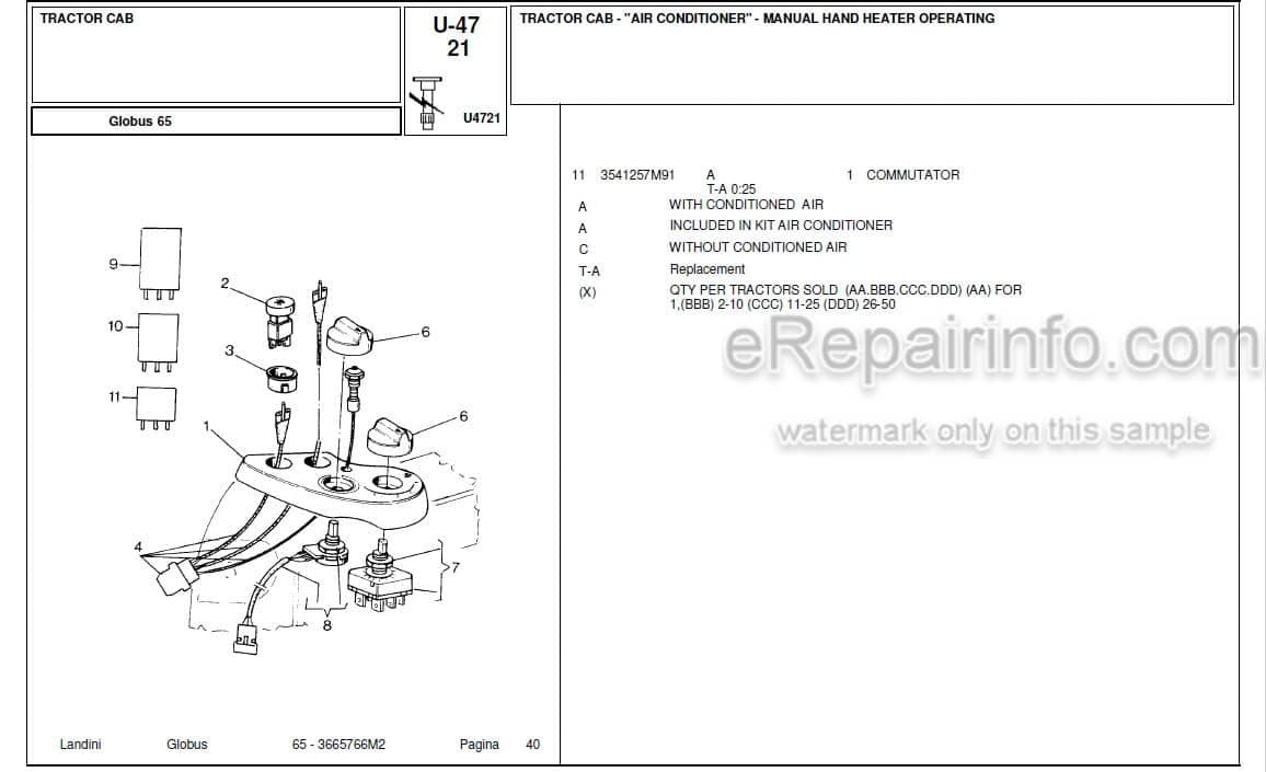 Photo 2 - Landini Globus 65 Parts Catalog Tractor 3665766M2