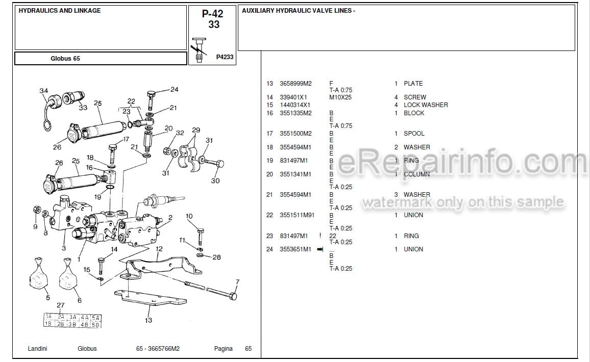 Photo 4 - Landini Globus 65 Parts Catalog Tractor 3665766M2