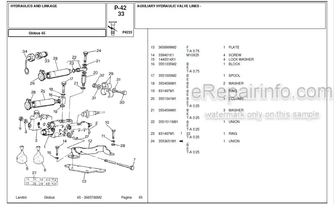 Photo 4 - Landini Globus 65 Parts Catalog Tractor 3665766M2