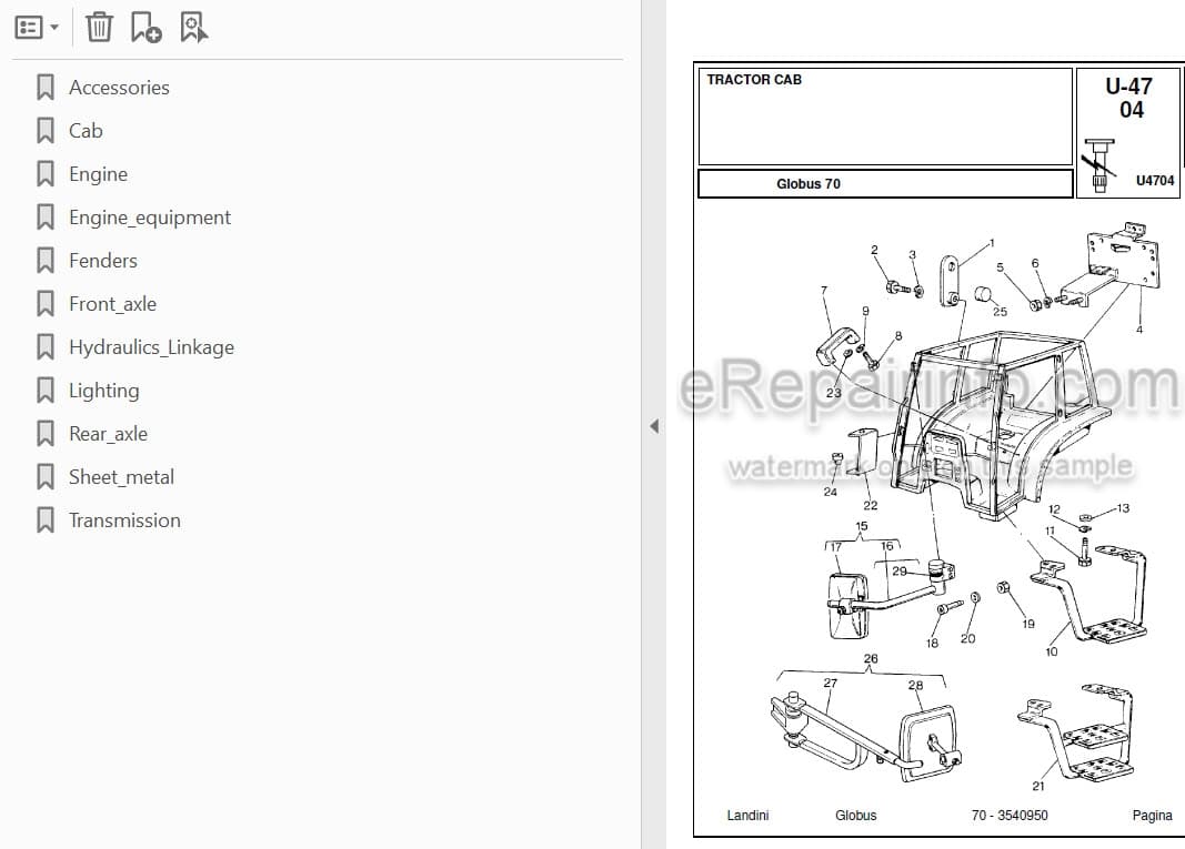 Photo 3 - Landini Globus 70 Parts Catalog Tractor 3540950